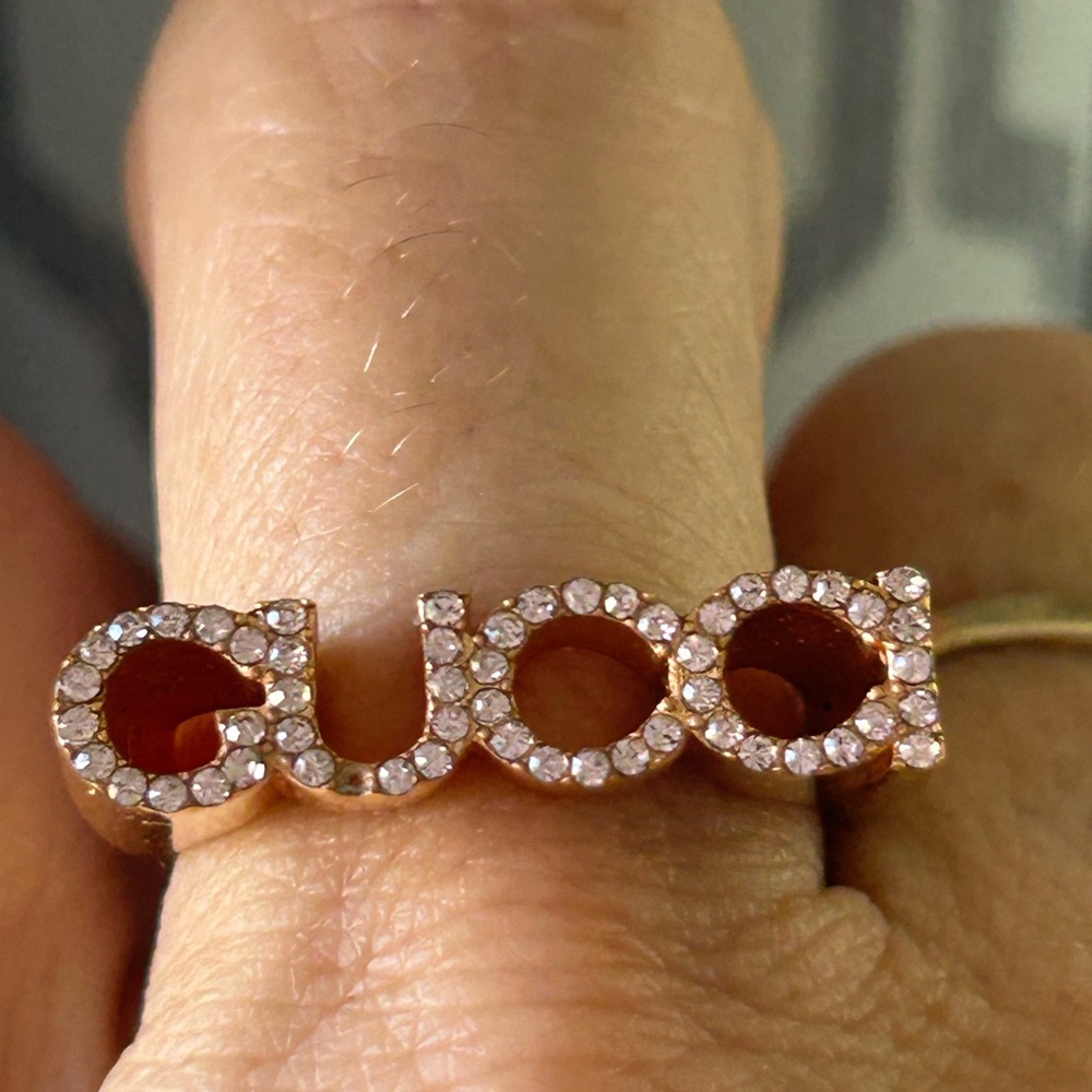 🩷🩷🩷GUCCI Crystal Logo Necklace + Ring Set • Rose Gold • Pavé Bling - Picture 10 of 14